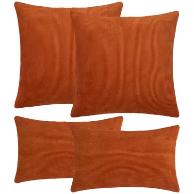 Produktbild von Selfitex 4er Set Cord Kissen inkl. Füllkissen, weich und dekorativ, Couchkissen mit Cord Optik, Größe: 2x 50x50 + 2x 30x50, Farbe: Terra