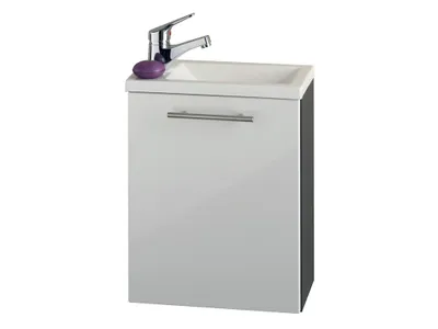 Produktbild von Handwaschplatz mit Hochglanz-MDF-Fronten anthrazit-weiß