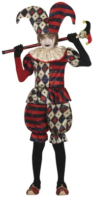 Productafbeelding van Clown Harlekin kostuum, Halloween, narrenoutfit voor kinderen, maat: 140/146, kleur: zwart
