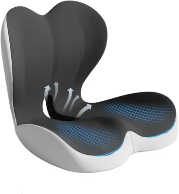 Produktbild von Orthopädisches Sitzkissen mit Rückenlehne, Seitenstütze und Komfort für Bürostuhl und Auto, ergonomisch, Sitzkissen, Steißbeinstütze, Doppelgrau