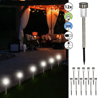 Produktbild von Solar Gartenstecker 12er Set LED Beleuchtung Gartenlampe Bodenstecker Gartendeko Lampe Outdoorleuchte