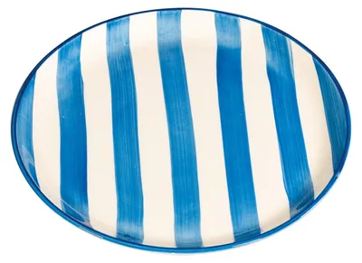 Immagine prodotto di Zafferano Set 2 Piatti Piani Collezione Lido Righe in Vetroceramica Artigianale Dipinti a Mano  Italy Colore Azzurro Design Contemporaneo Vivace
