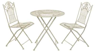 Immagine prodotto di Set da bistrot Moritz, 3 pezzi, pieghevole, bianco antico - Set di mobili da giardino in metallo - Tavolo pieghevole Ø 69,5 cm con 2 sedie pieghevoli - Set da giardino in stile vintage per terrazza
