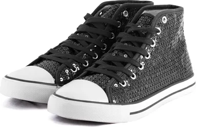 Produktbild von Pailletten Sneaker schwarz Glitzer-Schuhe für Damen Herren Schnürer Größe 36