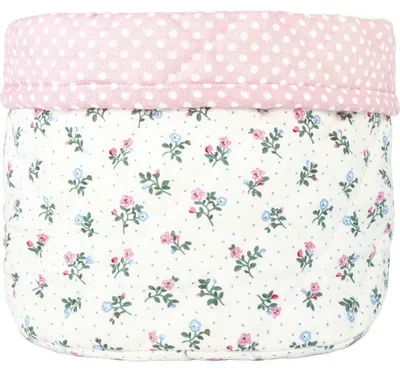 Produktbild von Greengate Brotkorb CELIA Weiß mit Blumen und Rosa Punkten Baumwolle
