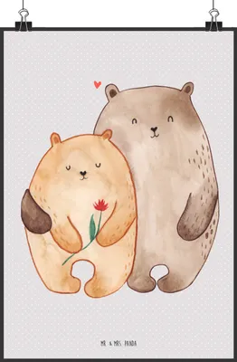 Produktbild von Mr. & Mrs. Panda Bild Bären Liebe DIN A0 - Grau Pastell - Geschenk, kunstdruck poster, wanddeko, Verknallt, Freundin, Plakat, Hochzeitstag, Kuscheln, drucke, Bärchen