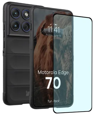 Produktbild von Robuste Handyhülle + gehärtetem Glas für Motorola Edge 70, Bizon Tur Pack, Schwarz