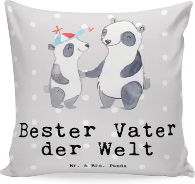 Produktbild von Mr. & Mrs. Panda kissen bedruckt Panda Bester Vater der Welt - Grau Pastell - Geschenk, Papa, Dekokissen, Sofakissen, Deko, Familie, Sofa, Geschenkidee, Kleinigkeit, Paps