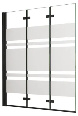 Produktbild von Duschspa 140x140cm Streifenglas Schwarz Badewanneaufsatz 3-teilig Faltwand 6mm ESG Nanoglas Duschwand