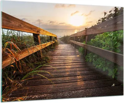 Produktbild von Bilder auf glas - Fußgängerbrücke Meer Strand Ufer - 100x70cm - Glasbilder - Wandbilder - Kunstdruck - zum Aufhängen bereit - Wanddekoration aus Glas - Glas Bilder - Wandbild auf Glas - GAA100x70-2617