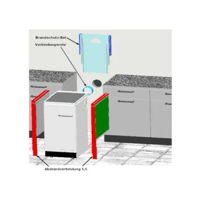 An illustration showing the installation of a fire protection plate for a stove, with labels indicating components and measurements.
