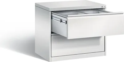 Produktbild von Hängeregistraturschrank, BxTxH 787x590x733 mm, zweibahnig, 2 Schubladen, Griffleiste, RAL 7035 lichtgrau
