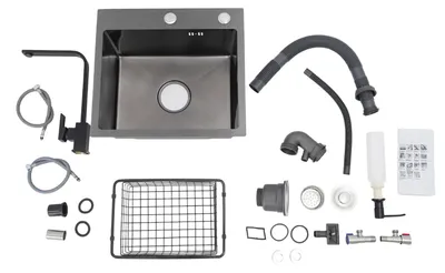 Imagen del producto de Fregadero de cocina, acero inoxidable, juego completo de instalación, gris oscuro