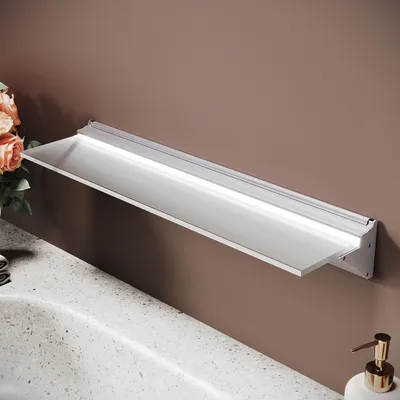 Produktbild von Sonni Wandregal für Badezimmer mit Ablagefläche 13 x 50 cm, silberfarben, Handbewegungs-Sensorschalter, 8 mm starkes Hartglas