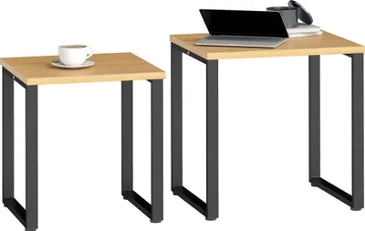 Produktbild von HOMCOM Couchtisch 2er Set Wohnzimmertisch mit Metallrahmen Natur
