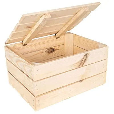 Zdjęcie produktu dla Creative Deco Drewniana skrzynia z dużym deklem | 40 x 30 x 22 cm | NATURALNA |vintage | idealne do przechowywania, na prezent, do dekoracji, DIY