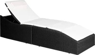 Image de Chaise longue avec coussin Résine tressée Noir