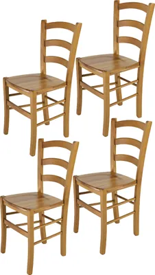 Produktbild von t m c s Tommychairs - 4er Set Stühle VENICE für Küche und Esszimmer, robuste Struktur aus lackiertem Buchenholz im Farbton Eichenholz und Sitzfläche aus Holz