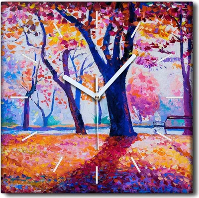 Produktbild von Coloray Uhr auf Leinwand 30x30 cm Wand Uhr Dekoration Wohnzimmer Segeltuch weiße Zeiger -Herbstpark. Kunst