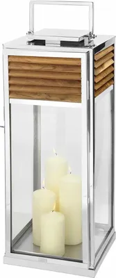 Produktbild von Fink GENUA, Laterne, Edelstahl , Teakholz , braun, silberfarben, L. 30 cm, B. 30 cm, H. 80 cm 159504
