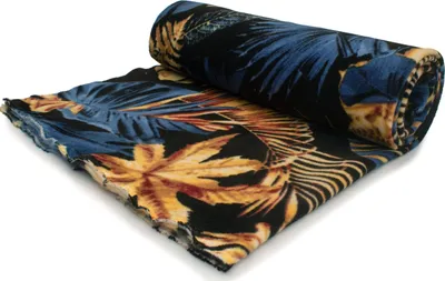 Zdjęcie produktu dla Tkanina polarowa DTY z nadrukiem (250 g), Monstera, niebieska, 50 x 160 cm
