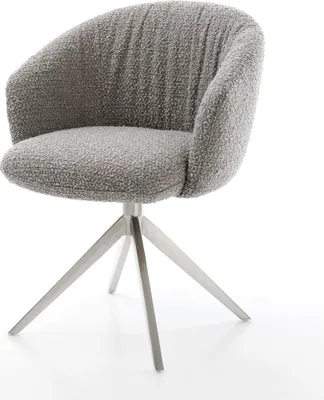 Produktbild von DELIFE Drehstuhl Caja-Flex mit Armlehnen Bouclé Silbergrau Kreuzgestell breit Edelstahl 360° drehbar Wippfunktion Taschenfederkern