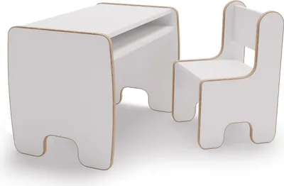 Immagine prodotto di Set di mobili per bambini TIMI – Tavolino e sedia in MDF bianco | Sicuro grazie ai bordi arrotondati e al pratico vano portaoggetti – Ideale per studiare e giocare
