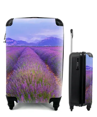 Produktbild von MuchoWow® Koffer Handgepäck Trolley Rollkoffer Kleine Reisekoffer mit 4 Rollen - Reihen von Lavendel vor Bergen - Cabin Size < 55x40x23 cm & 55x40x20 cm - Fotokoffer - Kabinenkoffer - Boardgepäck - Reise-Box - Reisekoffer - Reisegepäck - Koffer mit Bild - Trolley für Kinder