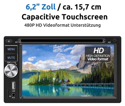 Produktbild von Autoradio 2 DIN CD DVD Player mit Carplay Android Auto USB Bluetooth Touchscreen 6 2 Zoll Freisprechanlage AM FM Radio RDS Lenkradsteuerung Fernbedienung