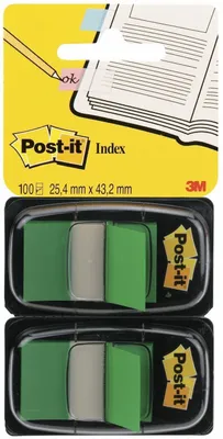 Image de Post-it Index repositionnables, 25,4 x 43,2 mm, vert, paquet avantageux
