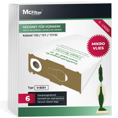 Staubsaugerbeutel 6er-Pack für Vorwerk Kobold VK130/131/131SC