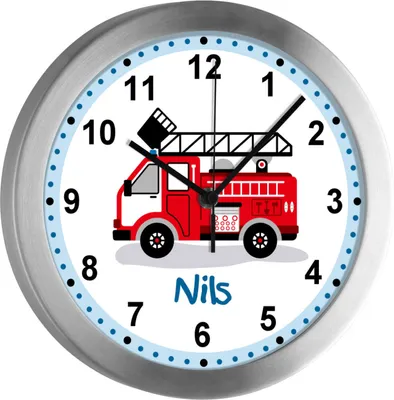 Produktbild von Kinderzimmer Funkwanduhr, Funkuhr Wanduhr Kinder, Feuerwehr  25 cm