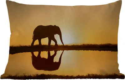 Produktbild von MuchoWow® Outdoor Kissen - Silhouette eines Elefanten bei Sonnenuntergang - 60x40 cm - Wetterfest - Lounge Kissen - Zierkissen - Kissen für Innenräume