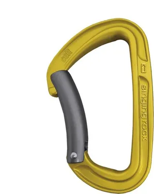 Alukarabiner Colt von singing rock; gelb mit schwarzem Griff; für Klettern geeignet.