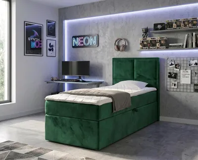 Produktbild von NORDELO Boxspringbett MODERNO 120x200 cm Grün Komplett-Set gepolstertes Einzelbett mit Stauraum, Matratze und 4 cm Visco-Topper, Bonellfederkernmatratze, T30-Schaum