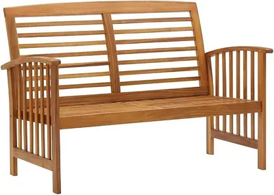 Imagen del producto de Banco de jardín de 119 cm de acacia maciza, con respaldo y reposabrazos, banco resistente para terraza, balcón y porche, conjunto de asientos para exteriores, ideal para muebles de jardín