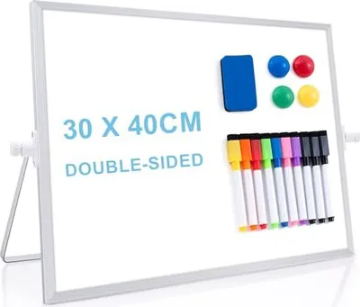 Image de ARCOBIS Tableau blanc magnétique effaçable pour bureau,Chevalet magnétique portable double face inscriptible (30 x 40cm-argent)