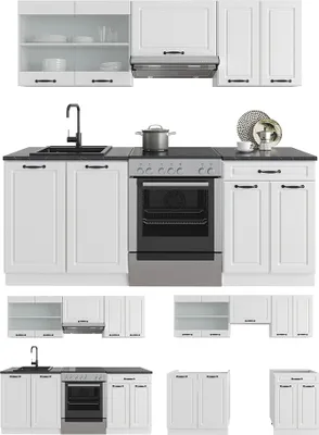 Produktbild von Küchenzeile Vicco R-Line Weiß Landhaus/Weiß 200 cm ohne Arbeitsplatte, Model 36659