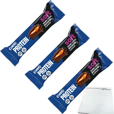 Produktbild von Corny Your Protein Soft Dark Choc Brownie 3er Pack (3x45g Packung) + usy Block