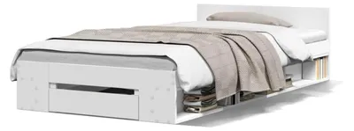 Produktbild von Bett 100x200 mit Schubladen und Lattenrost, Stauraumbett mit Kopfteil, Holzbett für Jugendliche in Weiß, 100 x 200 cm