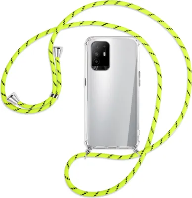 Produktbild von Handykette Backcover-Schutzhülle mit Band (Metall silberfarben) für Oppo A94 5G / F19 Pro+ 5G - neongelb