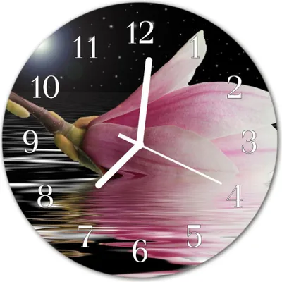 Produktbild von Glasuhr Wanduhr Küchenuhr Echt-Glas 30fi cm Magnolie Blüte rosa