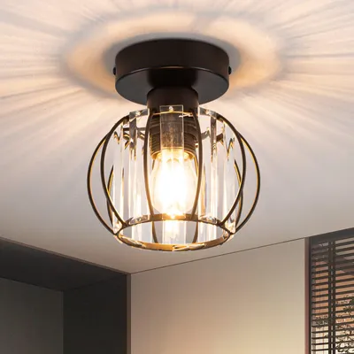 Image de Plafonnier ZMH, cristal, noir, design moderne, idéal pour couloir, lampe de plafond vintage, douille E27, lampe de cuisine intérieure en métal (sans ampoule)