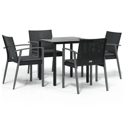 Imagen del producto de vidaXL Juego de mesa de jardín de 5 piezas con cojines, fabricado en ratán sintético y acero