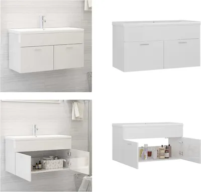 Produktbild von vidaXL Waschbeckenunterschrank mit Einbaubecken Hochglanz Weiß - Waschbeckenunterschrank Mit Waschbecken - Waschbeckenunterschränke Mit Waschbecken - Waschbeckenunterschrank - Waschbeckenunterschränke