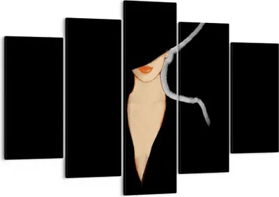 Produktbild von Bild auf Leinwand - Leinwandbild - 5 Teile - Schwarz Frau Hut - 150x100cm - Wand Bild - Wanddeko - Wandbilder - Leinwanddruck - Bilder - Wanddekoration - Leinwand bilder - Wandbild - EA150x100-4341