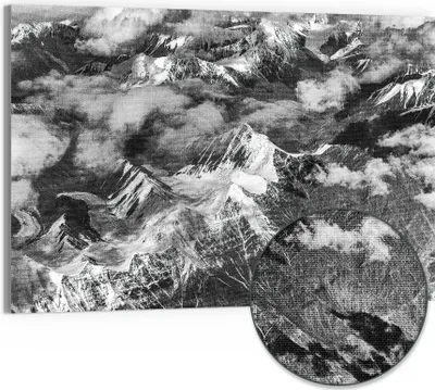 Produktbild von DEQORI Hybrid Leinwand Bild 90x60 cm 'Gipfel im Nebel' Wandbild Glas flach modern
