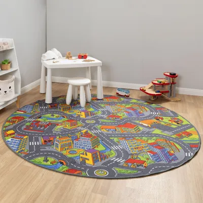 Immagine prodotto di Tappeto per bambini Steffensmsier Anton Rotondo | Camera dei bambini | Tappeto da gioco | Motivo stradale | Strada, Dimensioni: Ø 200 cm
