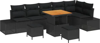 Immagine prodotto di vidaXL Set di divani da giardino con cuscini 9 pezzi in Poly Rattan nero
