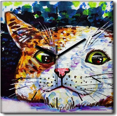 Produktbild von Coloray Uhr auf Leinwand 30x30 cm Wand Uhr Dekoration Wohnzimmer Segeltuch schwarze Hände -Katze Augen tier.
